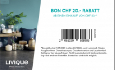 Divers bons chez Livique (ex TopTip) : 50 CHF à partir de 150 CHF // 20 CHF à partir de 50 CHF// 20% sur tout !