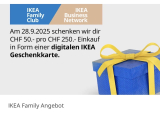 IKEA Dietlikon – carte cadeau numérique d’une valeur de 50 CHF pour tout achat de 250 CHF ou plus le dimanche 28 septembre
