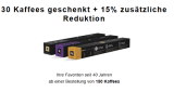 30 capsules gratuites et 15% de réduction à l’achat de 150 cafés avec le code promo Nespresso, valable jusqu’au 10.3.