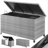 Coffre de jardin en rotin synthétique gris Casaria 117×53×60 cm avec poignées et roulettes (270 l) chez DeubaXXL