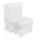 Diverses boîtes de rangement en promotion chez Jumbo, par exemple 3× boîte de rangement Rotho avec couvercle Evo Easy (65 l)