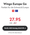 Wingo Europe Go (réseau Swisscom, illimité en Suisse&nbsp;: données et appels + 8&nbsp;Go / 100&nbsp;min en itinérance UE/Royaume-Uni) + activation gratuite