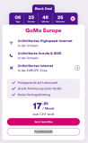 GoMo Europe (Suisse : forfait tout compris + itinérance illimitée dans l’UE, 20 Go de données haut débit, activation gratuite)