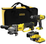 Perceuse-visseuse à percussion sans fil Stanley + Meuleuse d’angle sans fil 125 mm avec batteries 2.0 + 4.0 Ah, chargeur rapide 2 A + garantie de 5 ans chez Jumbo