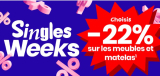 Semaines des célibataires – 22 % de réduction sur les meubles et matelas chez Conforama