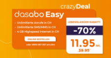 DasAbo : Abonnement Easy à 12 CHF /mois avec 4GB de données, téléphonie/SMS illimités