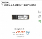 Disque dur Crucial P1 M.2 NVMe 1 TB chez Digitec pour 79 CHF