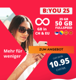 Mtel B: YOU 25 SIM avec 50 Go en vitesse maximale en CH, UE et Balkans, appels illimités pour 10.95