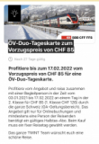 Promotion TWINT : carte journalière OV-Duo au tarif préférentiel de 85 CHF