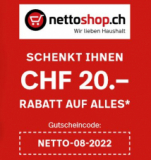 NETTOSHOP – 20 francs de rabais à partir de 200 francs d’achat – Valable jusqu’au 31.12.2022