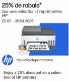Offre de remboursement Fust – Remboursement de 25% sur une sélection d’imprimantes HP