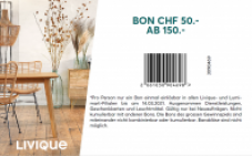 Chez Livique : Bon de réduction de 50 CHF à partir de 150 CHF