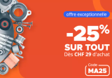 25% de réduction sur les pièces détachées auto (hors exceptions)