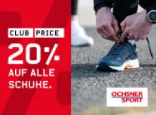 Chez Ochsner Sport :  20% sur toutes les chaussures pour les membres du club Ochsner et les nouveaux clients, offre peut-être combinée avec un bon de réduction de 20 CHF en vous inscrivant à la Newsletter
