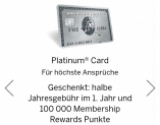 American Express Platinum : la moitié de la cotisation annuelle + 100 000 Membership Rewards !