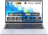 Ordinateur portable pour débutants 15,6″, 32 Go de RAM, SSD 1 To, AMD Athlon 3050E avec capteur d’empreintes digitales, clavier DE rétroéclairé