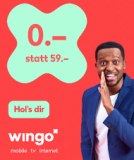 Wingo Special Deal – Frais d’activation offerts, par ex. avec l’abonnement Wingo Europe Start : Tout illimité en Suisse + 4 Go & 100 Min. roaming