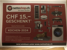 Bon Nettoshop avec une réduction de 15 CHF à partir d’un montant d’achat de 150 CHF valable jusqu’au 31.12.2024.