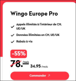 Wingo Europe Pro (réseau Swisscom, tout illimité en Suisse, EU/UK + activation gratuite)