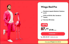 Wingo Red Pro (réseau Swisscom , tout illimité en Suisse + 20 Go d’itinérance EU/UK, USA, Canada, Turquie, avec 5G incluse)