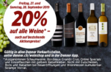 Vendredi et samedi : 20% de réduction sur tous les vins chez Denner !